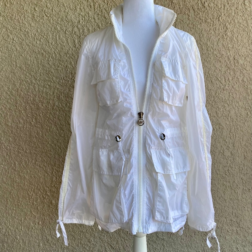 Michael Kors White Hooded Rain Jacket Sz PS